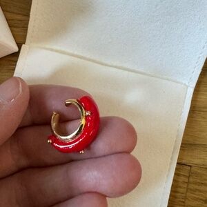 Hanna Yoo Works Teardrop Ear Cuff in Red with golden accents earcuff